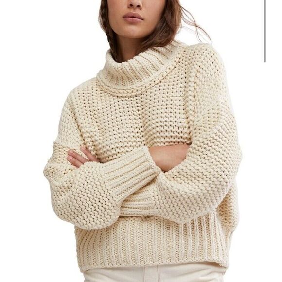 Free People Small My Only Sunshine Sweater Ecru / Cream Chunky Knit Mock Neck - Picture 1 of 14